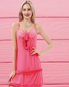 Women Net Lace Embroidery Night Dress Lingerie Set